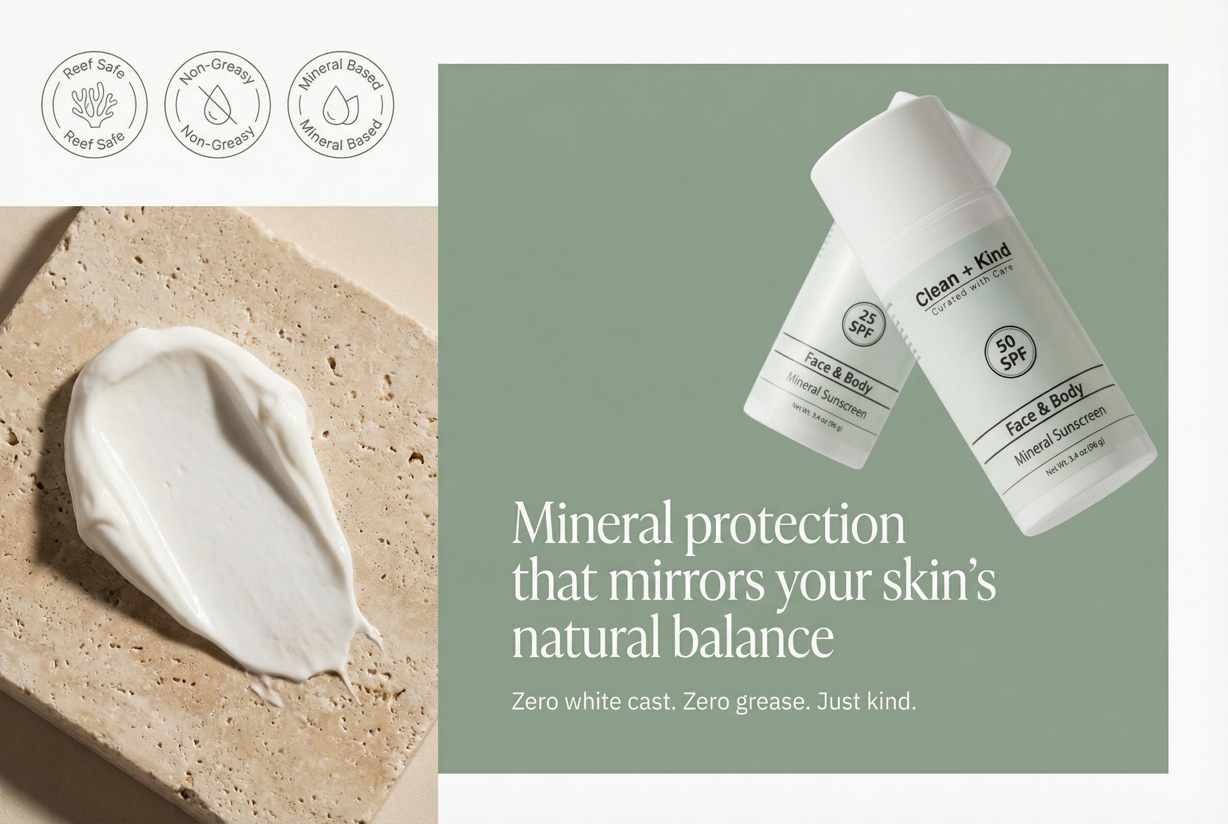 Clean + Kind Tallow Mineral Sunscreen - Lightweight Clean Sun Protection - Non-Nano Zinc Oxide & Raspberry Oil - Reef Safe Organic Daily