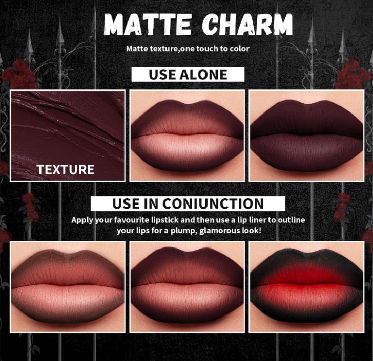 2 in 1 Gothic Lip Liner Set, Matte Dark Brown Red Black Lip Liner Plumping Smooth Creamy Lip Pencil, High Pigmented Long lasting Lip Stain Lipstick Goth Halloween Makeup, 06+07+08