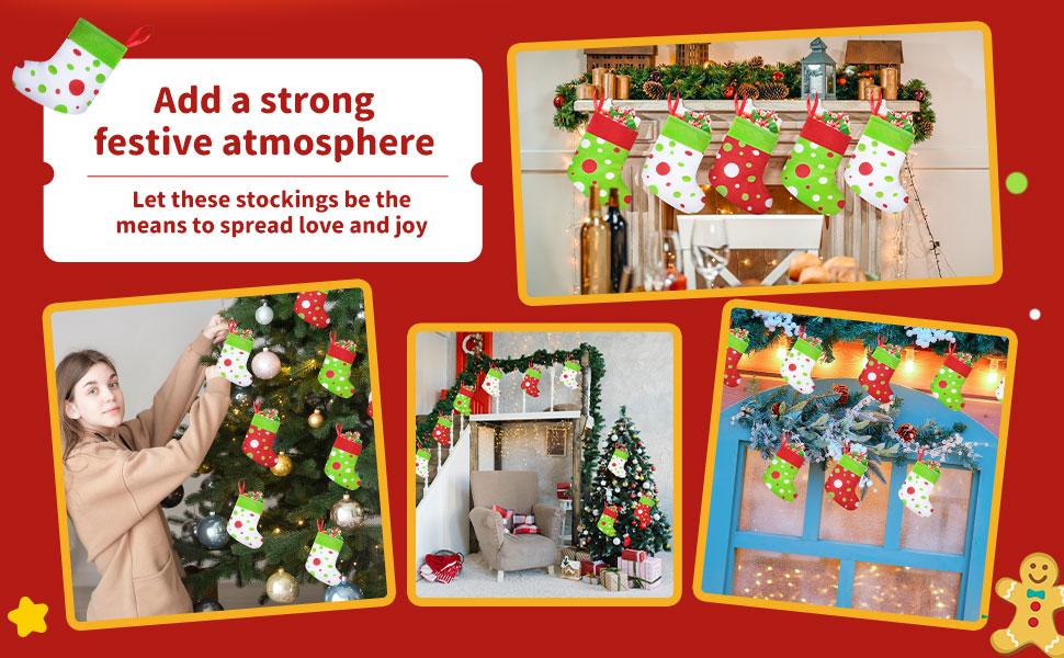 Christmas Clearance Sale Christmas Gifts 24 Pcs Mini Christmas Stockings 6" Cute Dot Red and Green Xmas Sock for Fireplace Hanging, Stockings Holiday Party Home Christmas Decor Christmas Stuffer Gift Idea for Family Friends Burr Basket Gift Xmas Present