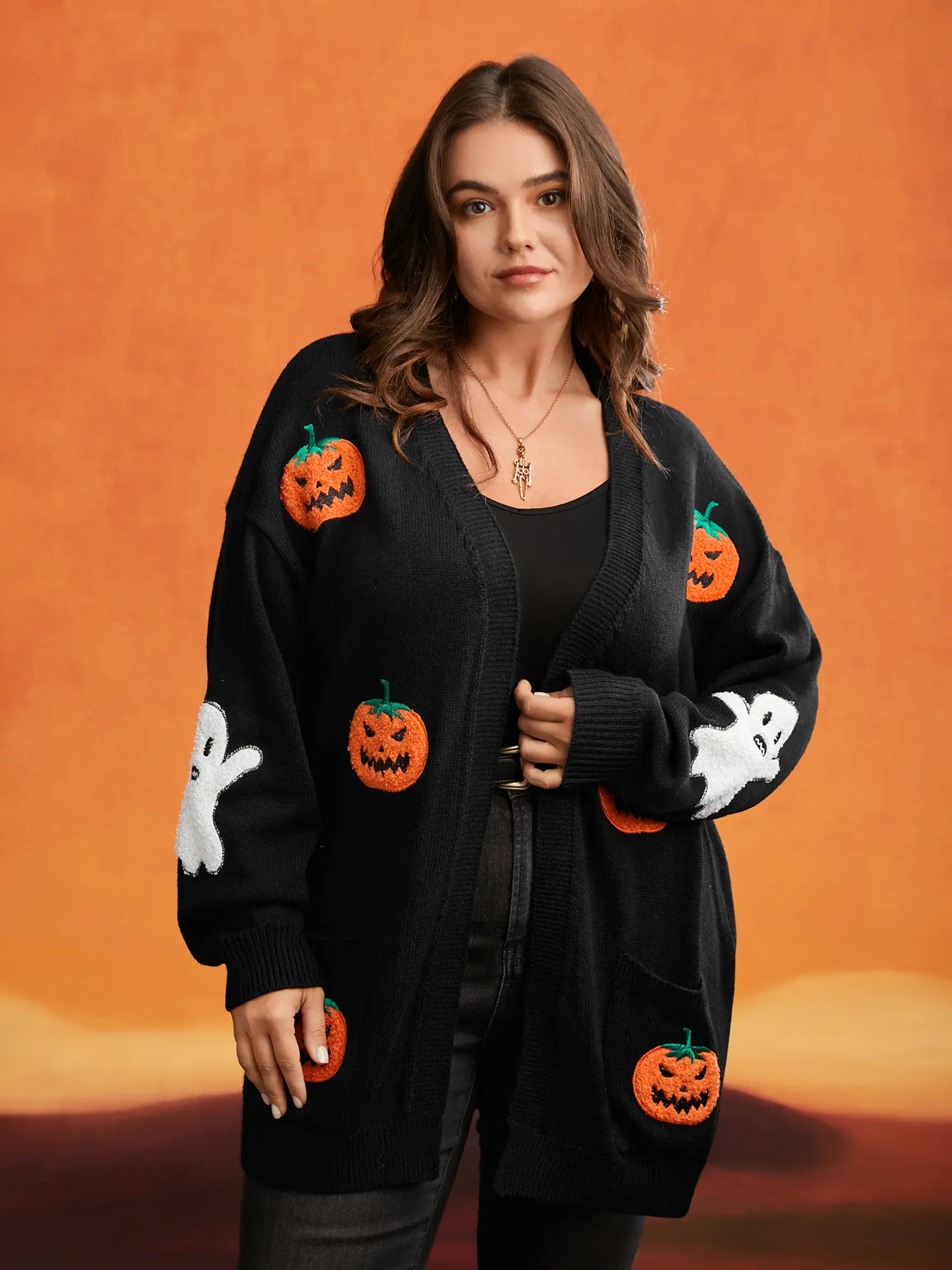 BloomChic Plus Size Women's Knit Kimono Cardigan [M-6X], Long Sleeve Open Front Knitwear, Casual Pullover Tops with Embroidered Pockets, Cozy Fall Layering Tops
