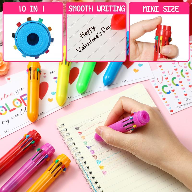 Inspirational Gift Exchange for Student, Classroom Gift with Multicolor Ballpoint Pen and Cards Retractable Cute Pen Heart Shaped Card Classroom Small Gift Stationery for School Class Student Greeting Boy and Girl Easter Gift Exchange, 24/30/32pcs