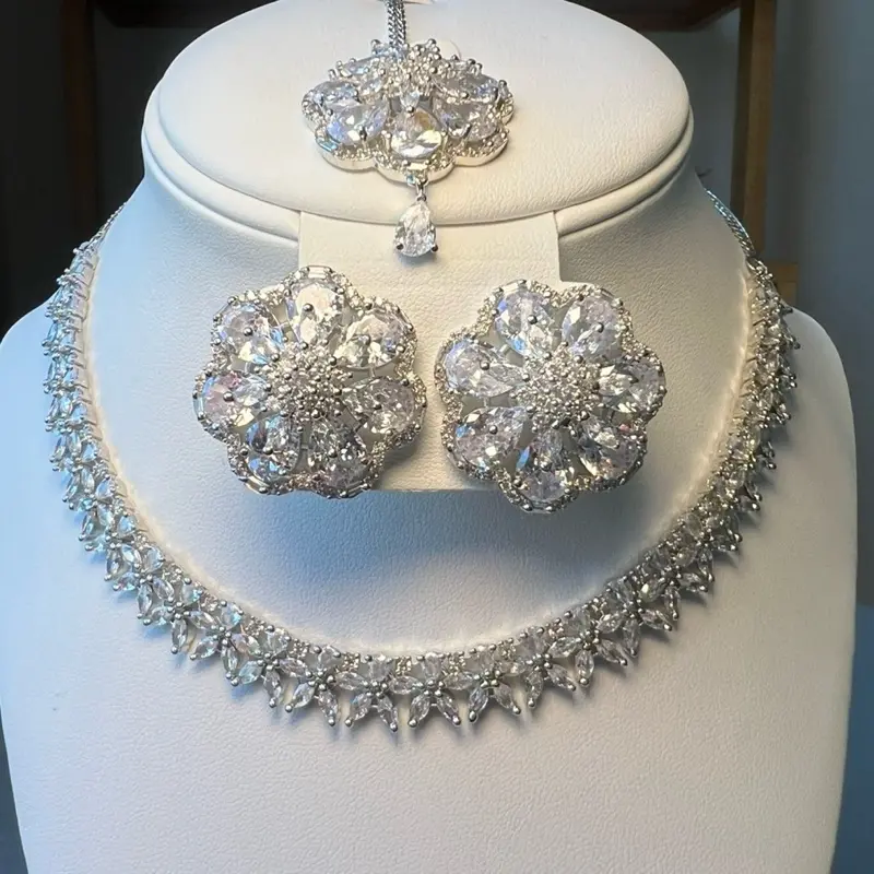 Amruta 5A cubic zirconia set with earrings and maangtika