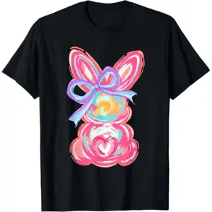 Easter Bunny TShirt with Cute Coquette Bow and Colorful TieDye Rabbit Design