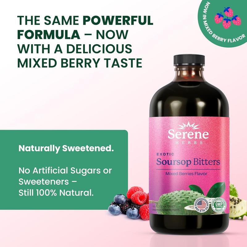Serene Herbs: Soursop Bitters, Mixed Berries Flavor Healthcare Dietary vitamins women Supplement Fitness Natural
