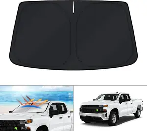 Canvcle Custom Fit Windshield Sun Shade for 2019-2025 Chevrolet Silverado 1500 Regular & Crew Cab 2Dr & 4Dr Foldable UV Blocker 99% Sun Protection Silver/Black