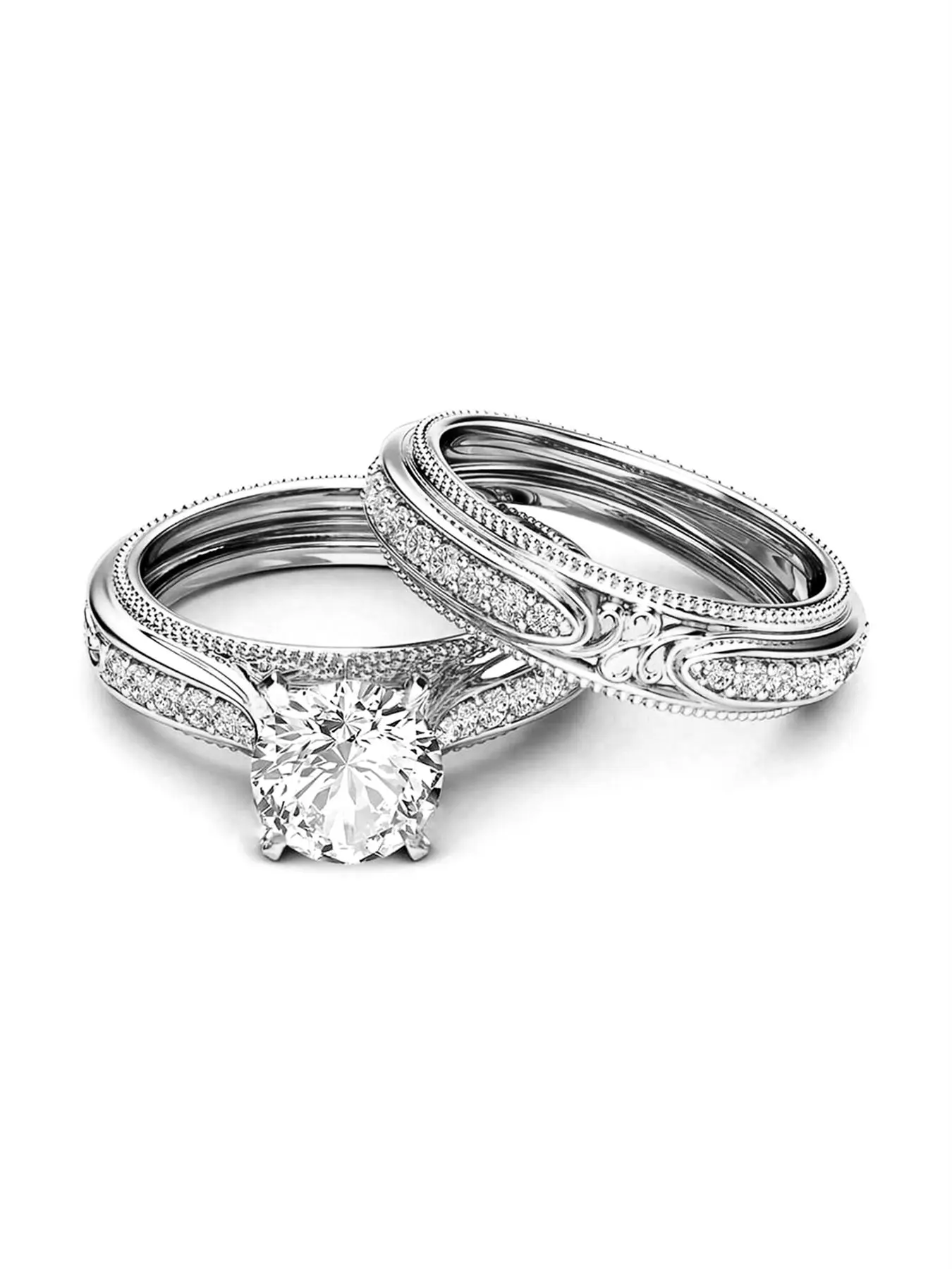2 Pcs/Set Classical Cubic Zirconia Bridal Elegant Ring Set Engagement Rings For Women Cz Wedding Bands For Wedding Engagement Anniversary Party Band Jewelry Valentine's Day Gift Beautiful Rings