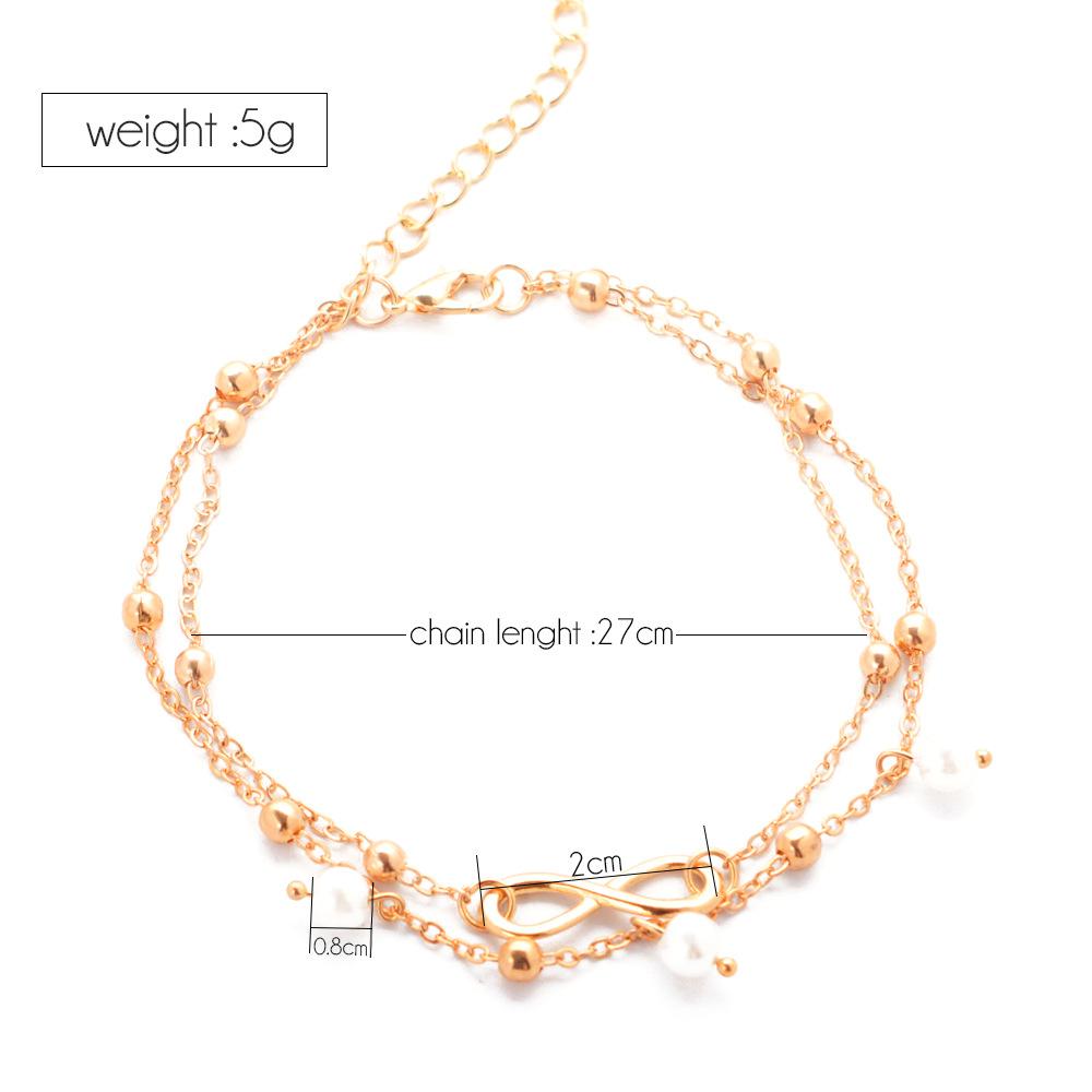 Women's Alloy Anklet with 8-Shaped Double-Layer Pearls - Golden/Silver