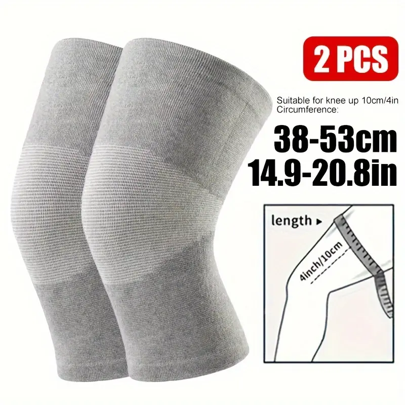 Unisex Bamboo Charcoal Elastic Compression Knee Pads 2-Pack, Gray One Size Knee Support Sleeve for Sports Workout Yoga Daily Protection Knee Wrap, Knee Sleeves