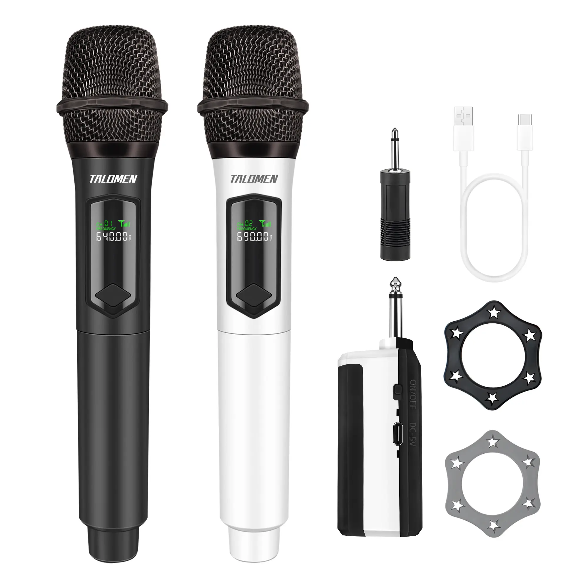 Talomen Dual Wireless Karaoke Microphones - Rechargeable Handheld Cordless Mic Set with Receiver, 160FT Range, USB Cable Audio Functionality, Batteries for Wedding, Anniversary, Business Use