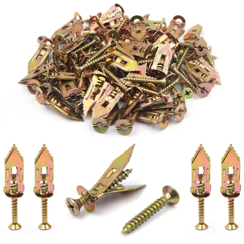 Carbon Steel Self-Drilling Drywall Anchor & Screw Kit (200 Pcs: 100 Drywall Sets, 50 Metal Anchors, 50 Screws) - Ribbed Expand to Grip, No Pre-Drilled Holes, Sturdy Hold for TVs, Secure Shelves/Cabinets Ease, Works on Gypsum Board, Ideal for DIY Users