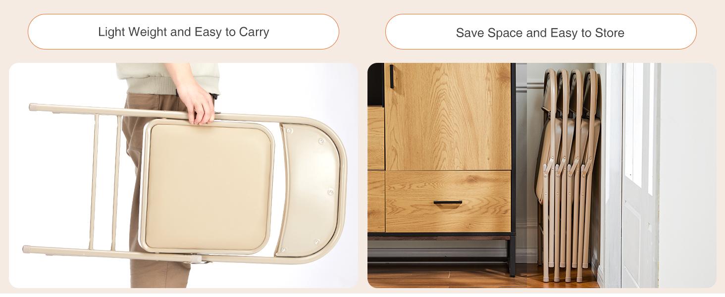 Folding Chair, Leather Padded Folding Chairs, Sturdy Metal Foldable Chairs, Outdoor and Indoor, for Home, Office, Party