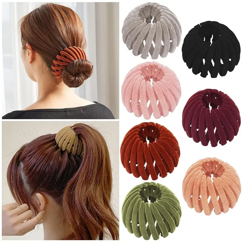 Bohemian Style Bird Nest Magic Hair Clips Set, Elegant Hollow-Out Round Plastic Hair Bun Accessories for Women, with Wedding Festival Hair Decor