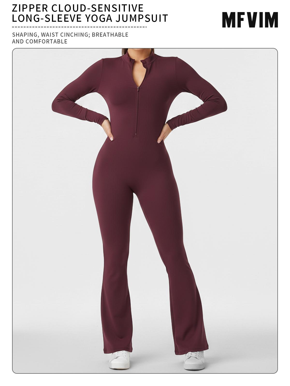 MFVIM Sporty Women’s Solid Color Half Zip Mock Neck Sports Jumpsuit by  - Casual, Comfortable, Breathable Long Sleeve Skinny Jumpsuit for Yoga, Gym, Workouts Stretchable Activewear SpringStatements