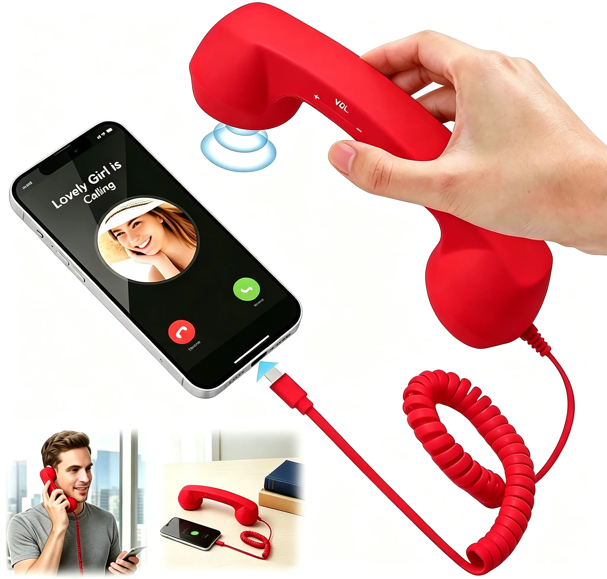 Retro Phone Handset,Type-C Retro Telephone Wired Handset Style Landline Handle Receiver,Handheld Stylish Vintage ExternalHandset for Cell Mobile Video Conferences,Calls,Meetings