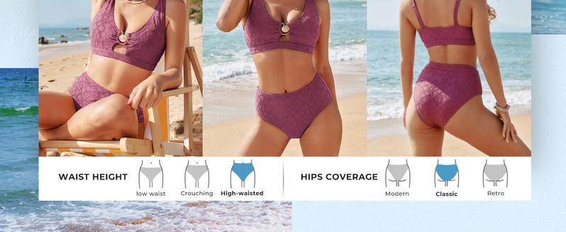 Hanna Nikole Women High Waisted Bikini Sets 2 Piece Swimsuits Tummy Control Textured Bathing Suit Metal Cutout Swimwear