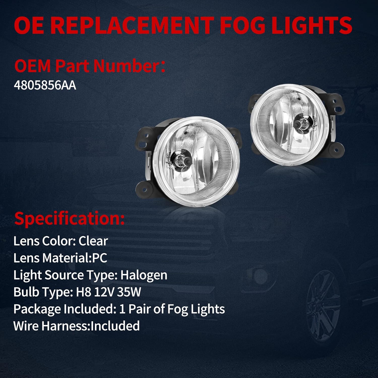 YITAMOTOR Fog Lights Compatible with 2007-2009 Wrangler/2005-2008 Dodge Magnum/2009 Dodge Journey/2005-2010 Chrysler 300(Only Fits 300 Touring Models) 2006-2010 Chrysler PT Cruiser Fog, Clear Lens