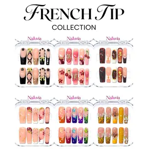French Tip Collection Mid-Square (1.3 inch) 10pcs Y2K sweet cool luxury style handmade acrylic press on nails, 1.3 inch medium square shape, with a smooth, glossy finish for a comfortable fit,Valentine's Day, Reusable and durable