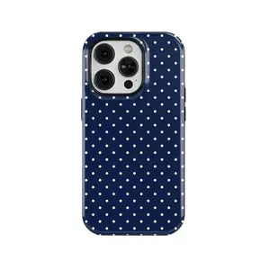 Blue Polka Dot Aesthetic Minimalist Tough Phone Case for iPhone 11, 12, 13, 14, 15, 16, 17 Pro Max Plus, Ultimate Anti-Drop, Waterproof, Shockproof, Scratch-Resistant Full Protection with Glossy Finish