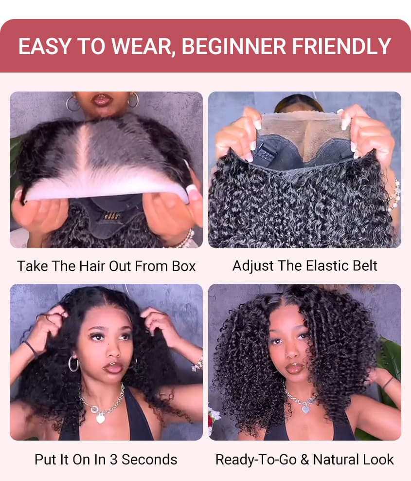 West Kiss Short Kinky Curly Ready Go Glueless Wigs Pre Cut Pre Bleached 7x4 Closure Wig 250% Density Human Hair Wig Pre Plucked 13x4 Lace Front Wigs