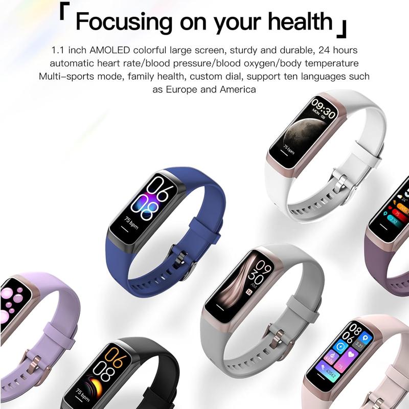 Keep Health Fitness Trackers for Women Men Amoled Step Counter Slim Thin 25 Sports Modes with Heart Rate Blood Pressure Monitor Alarm Stopwatch Timer Calories Burned IP68 Step Tracker Watch Excelpeakia