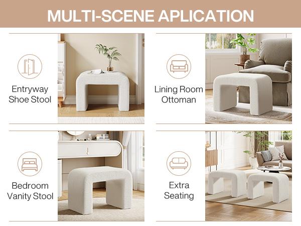 LITTLE TREE Modern Vanity Stool, Upholstered Ottoman, Arched Footstool, Sofa Footrest, Extra Seat for Living Room, Dressing Chair, Shoe Stool for Entryway, Bedroom, Makeup Room, Fully Assembled