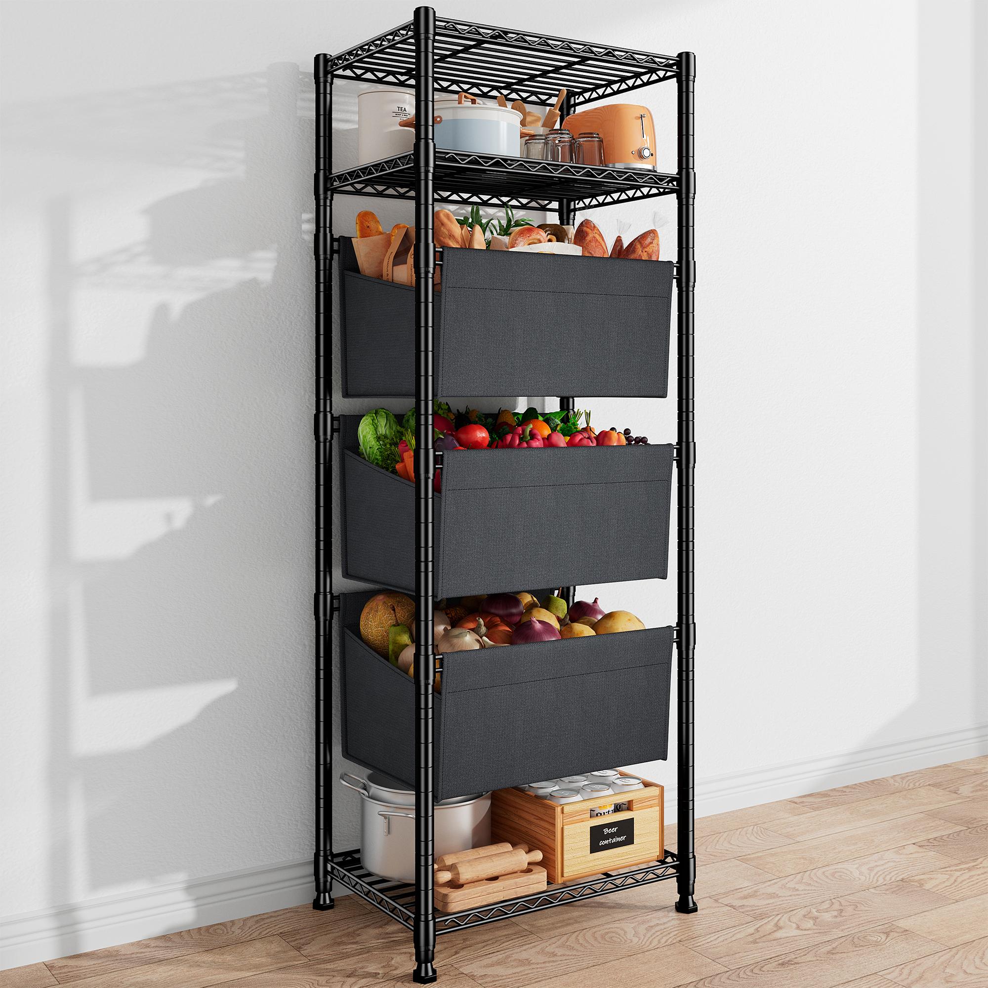 【Closet Storage Organizer】Raybee 6 Tier Corner Shelf with Basket,72'' Tall Storage Shelves Organizer Units, Adjustable Metal industrial Bookshelf for Wall Corner,Living room,Kitchen,Home Office