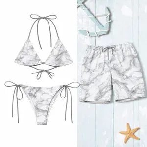 Grey to White Ombre Matching Couple Swimwear – Minimal Resort Vibe