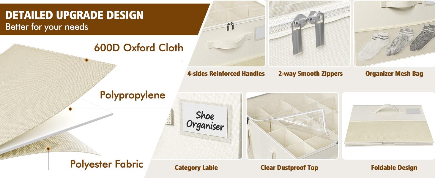 Foldable Shoe Organizer for Closet with Clear Cover, Large Stackable Shoe Storage Box with Adjustable Dividers, Space Saving Sneaker Storage Container for Sneakers, Boots, Heels & Slippers (White/Grey) Foldable Shoe Organizer for Closet with Clear Cover, Large Stackable Shoe Storage Box with Adjustable Dividers, Space Saving Sneaker Storage Container for Sneakers, Boots, Heels & Slippers (White/Grey)
