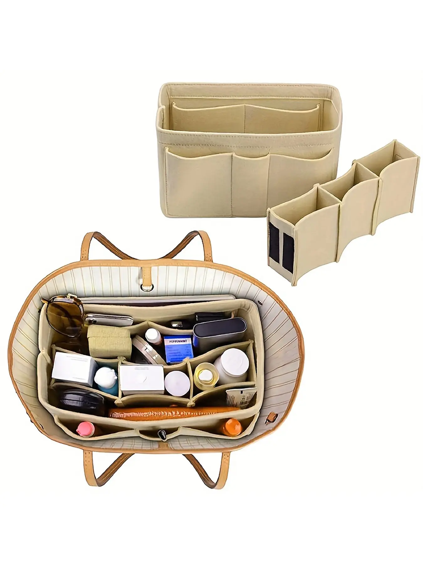 Felt Handbag Insert Organiser, Felt Storage Linder Bag For Purse, Multi Pockets Cosmetic Bag In Bag, Purse Insert Organizer
