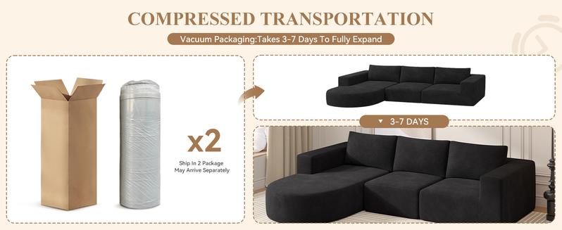 【2 Packages shipping】Modular Sectional Sofa with L-Shape Chaise,Cloud Sectional Modern Sleeper Couch with Deep Seat,Sponge Compression Sofas No Assembly Required (Beige-Corduroy Fabric)