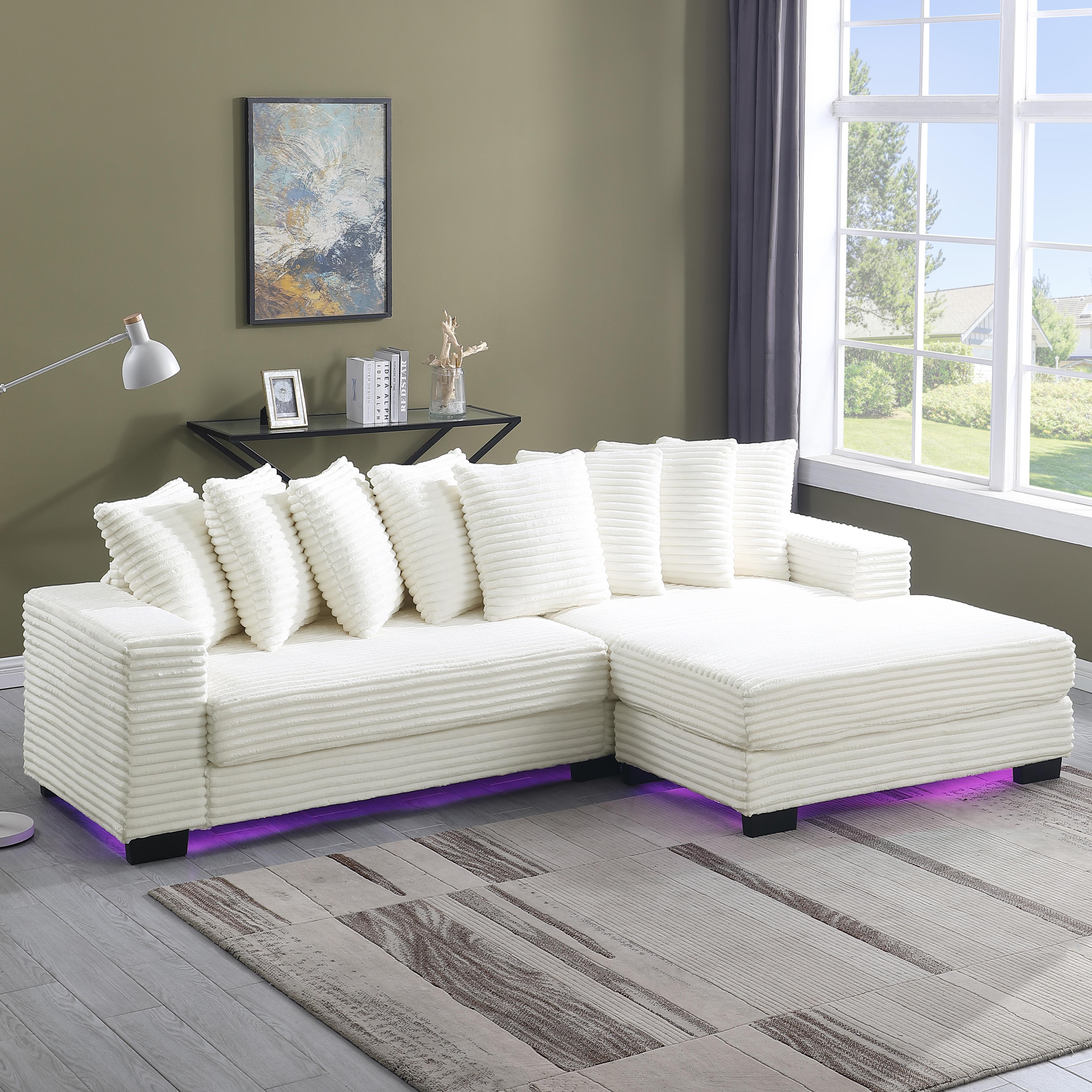 【Sub 3 packages】Nicceae 110" LED Lighted L-Shaped Sleeper Sectional Sofa – Modern Modular Design, Adjustable Footrests, 8 Throw Pillows, , Easy Assembly, Ideal for Living Room, Bedroom, Apartment, Hotel L-Shaped Corduroy Sofa with Pillows cob  couch