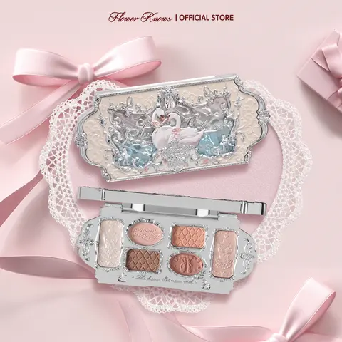 [NEW] Flower Knows Swan Ballet Collection 6-Color Eyeshadow Palette, High-Pigment Cosmetic Powder with Shimmer & Matte Finishes, Apricot & Pink Tones, Shimmer Eyeshadow, Smooth, #sohochic, Ideal for Christmas gift, Black Friday