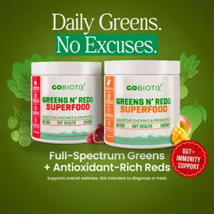 GoBiotix Greens & Reds Superfood Powder – 21 Fruits & Veggies with Probiotics & Enzymes for Digestion, Detox, Bloating Relief, Energy Boost & Gut Health – Vegan