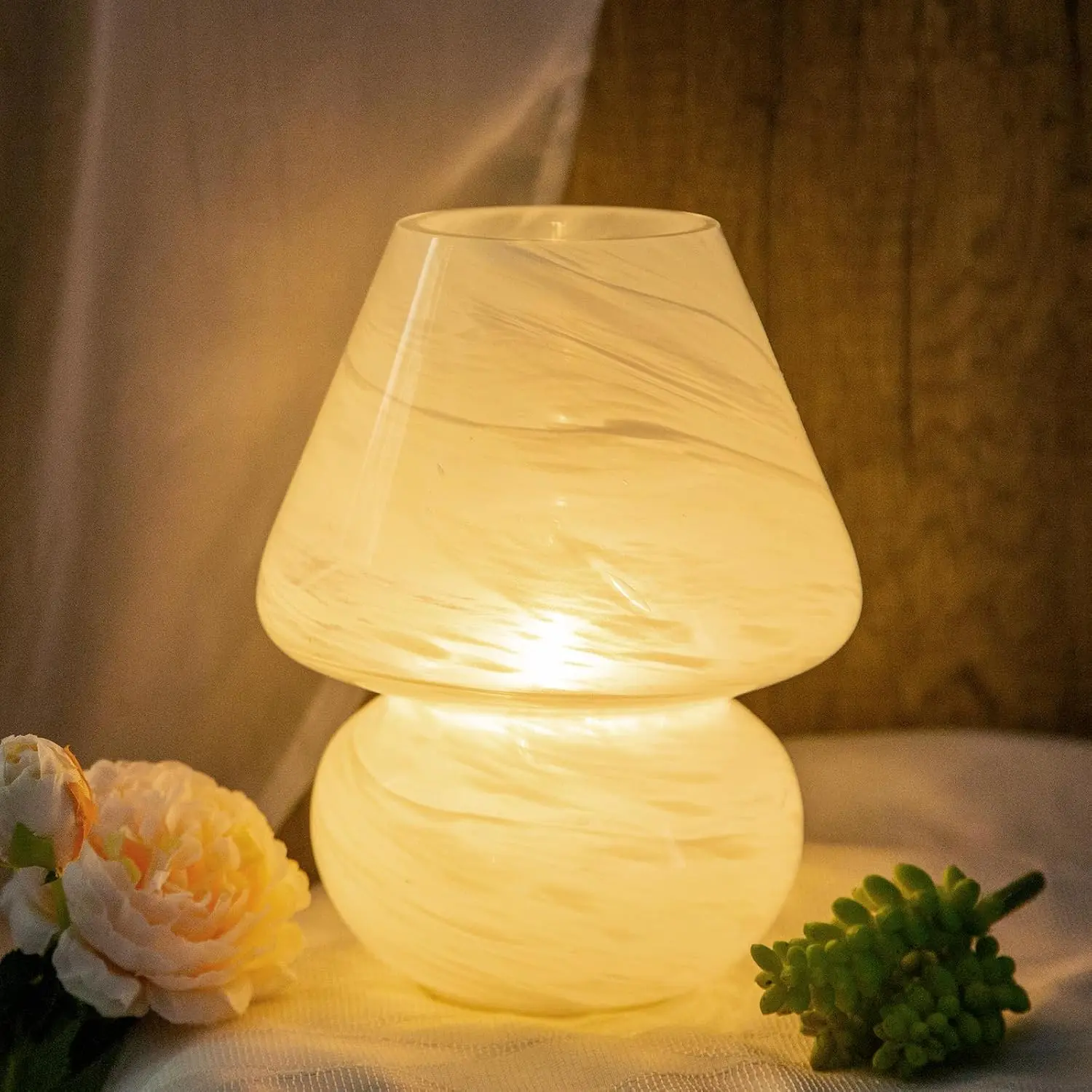 MJ PREMIER Mushroom Lamp, Battery Operated Lamps Timer, Cordless Table Lamp with LED Bulb for Power Light, Decorative Home Decor for Living Room Kitchen Bedroom (Cloud)