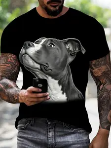 Men's 3D Printed Melancholic Dog Graphic T-Shirt - 100% Cotton Slim Fit/Loose Round Neck Short Sleeve Casual Tee with 3D Dog Face Design, Machine Washable Shirt for Daily Wear & Year-Round Outfits