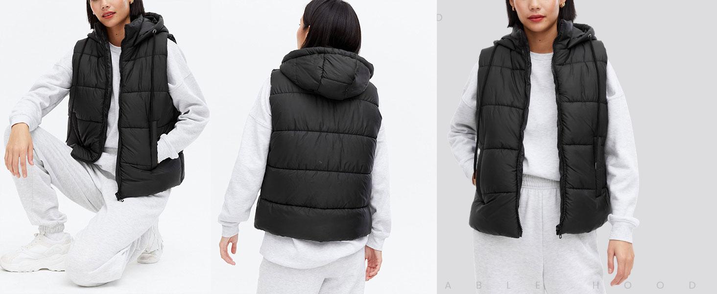 Tanming Womenswear Puffer Vest with Removable Hood | Lightweight Zip Up Vest with Detachable Hood and Pockets Casual Fall Winter Spring Sleeveless Outerwear Outfit