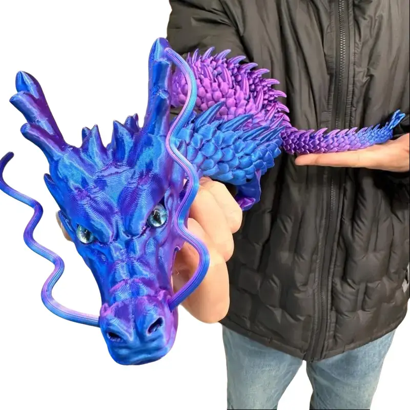 Glam 35.44-in 3D Printed Chinese Dragon Collectible Ornament - Joint-Movable Character Statue, Desktop Accessories, Suitable for Home/Office Decor, Unique Gift for Valentines Day/New Year, American Spot Stock
