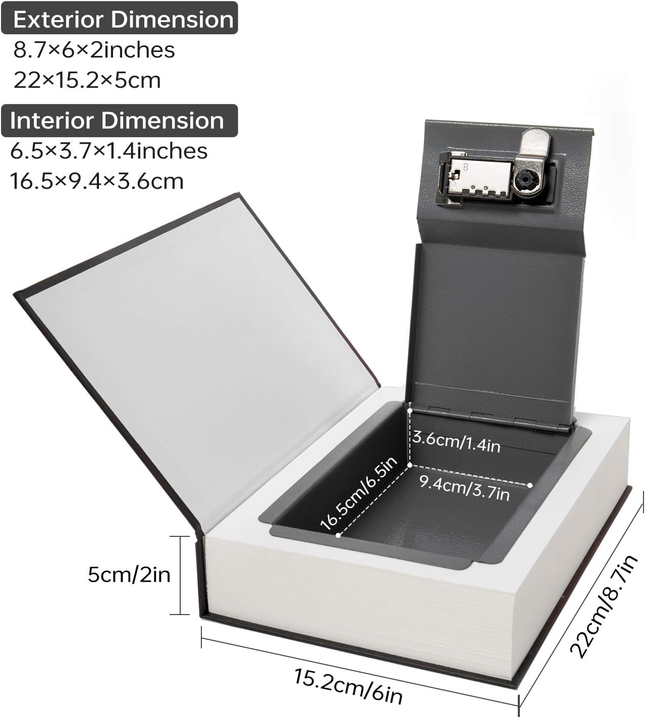 hidden booksafe box,Book Safe with Combination Lock Home Dictionary Diversion Metal Safe for Home Office Code Lock Money Box High Capacity, 9.5 x 6.2 x 2.2 inch