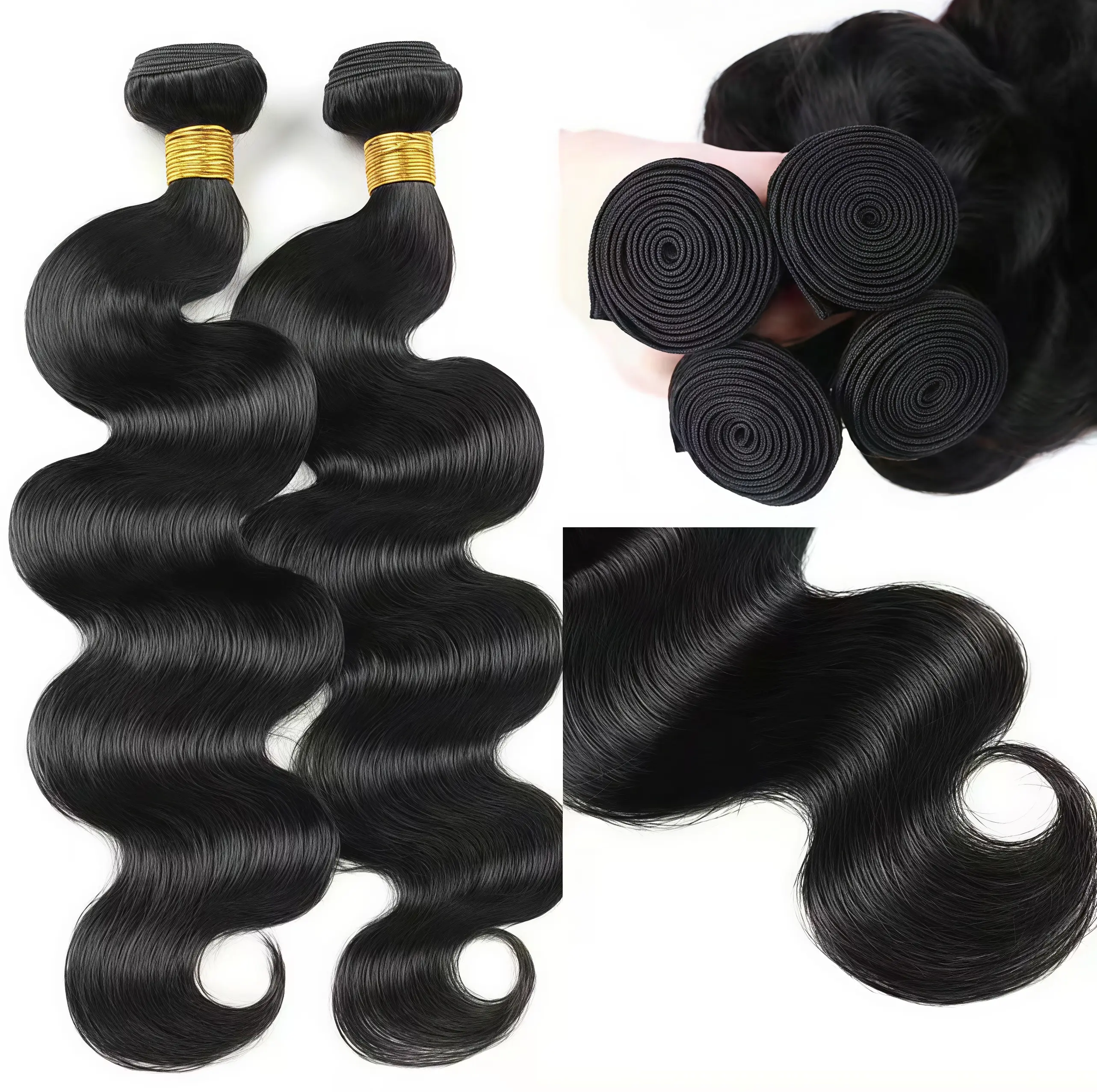 Gefily [14A]Brazilian Virgin Human Hair Bundles 30inch Body 