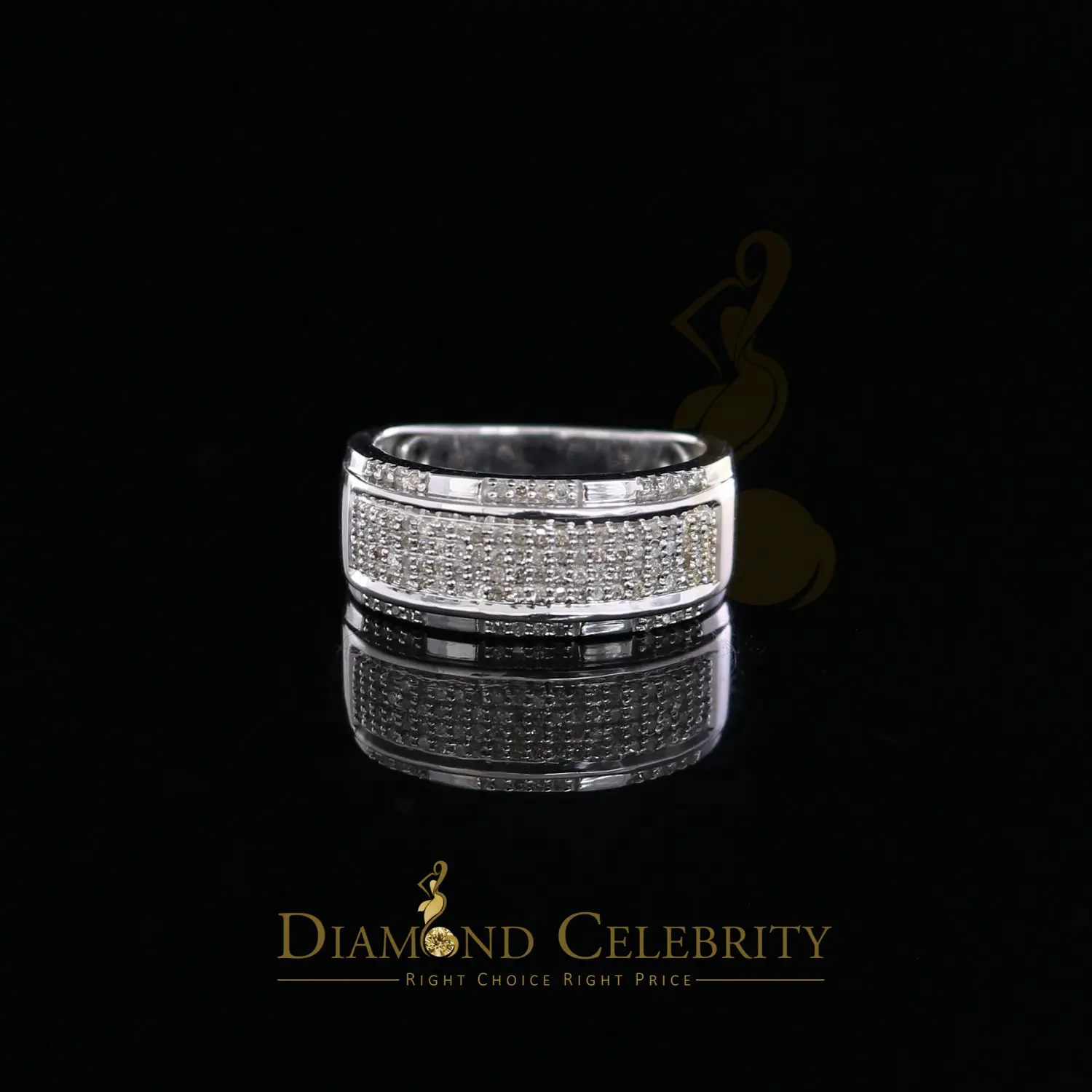 King Of Bling's 0.45 CT Real Diamond 925 Sterling Silver White Band Shine Men's Big Ring Size 11
