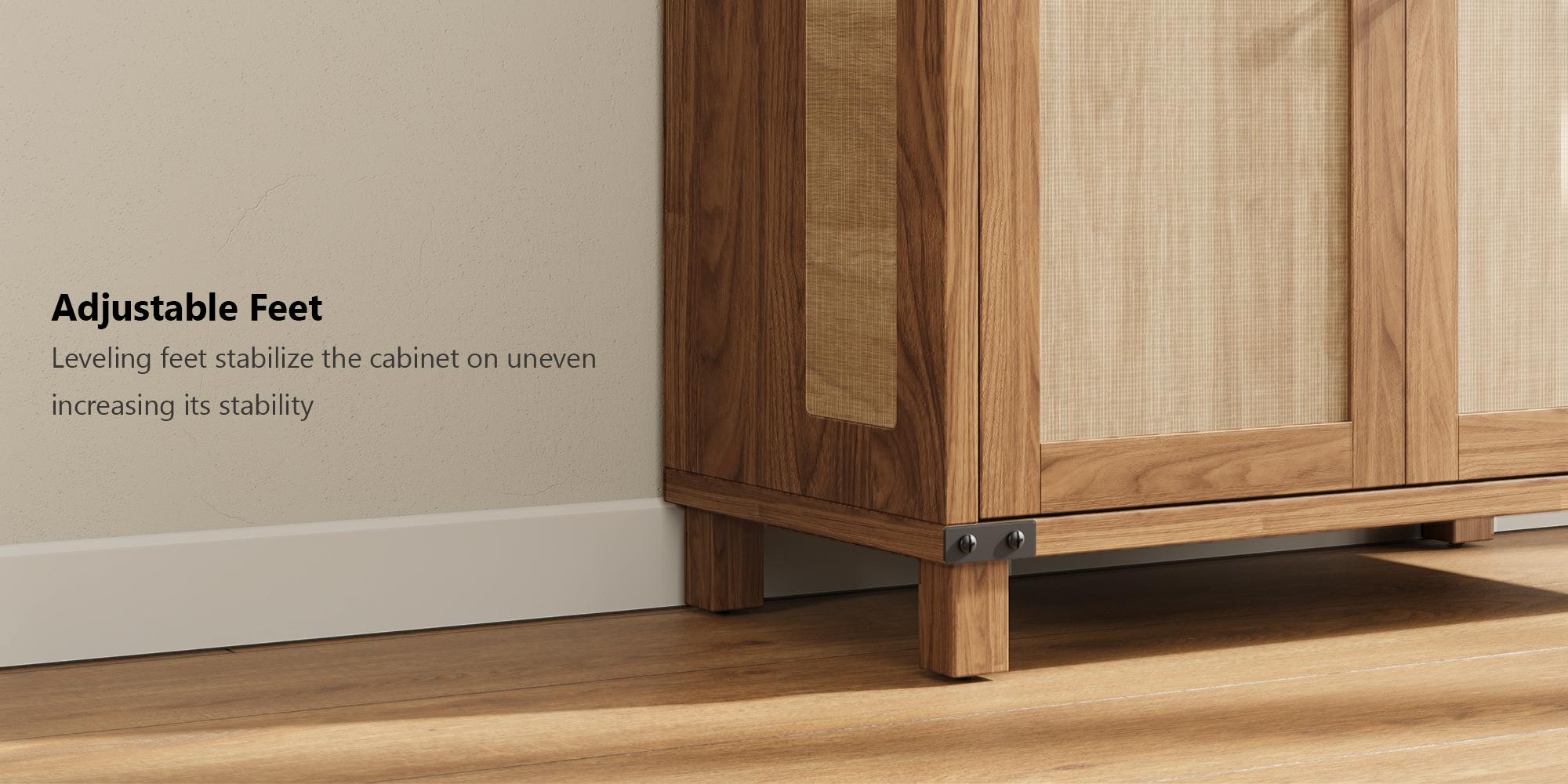 【Valentine's Day gift】ONBRILL 31.5" Sideboard Buffet Cabinet with Storage, Rattan Style Credenza with 2 Soft-Close Doors & Adjustable Shelves, Accent Cabinet for Living Room, Hallway, Kitchen