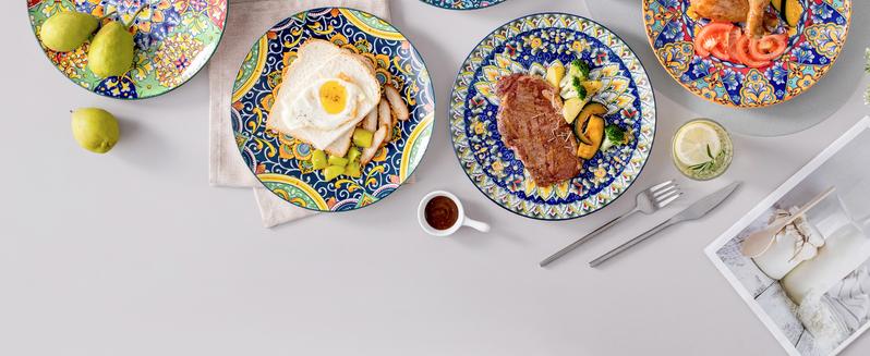 vancasso Dessert/Dinner Plates Set of 6, 8.5/10.5 Inch Ceramic Plates, Microwave, Oven and Dishwasher Safe, Colorful Bohemian Style Dishes for Kitchen