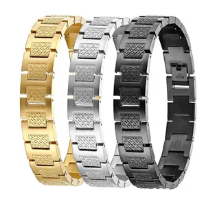 Nandudu Men's Stainless Steel Grid Pattern Bracelet, 8.27in, Waterproof, Scratch Resistant, Adjustable Link with Secure Fold-over Clasp, Fashion Jewelry for Father's Day Gifts