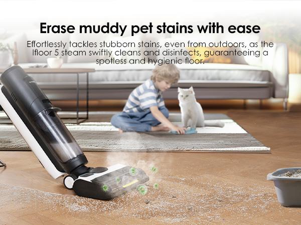 Tineco IFLOOR 5 Steam Wet Dry Vacuum All-in-one, Hardwood Floor Cleaner Great for Sticky Messes, 248℉ High-temp Steam, Self-cleaning with steam