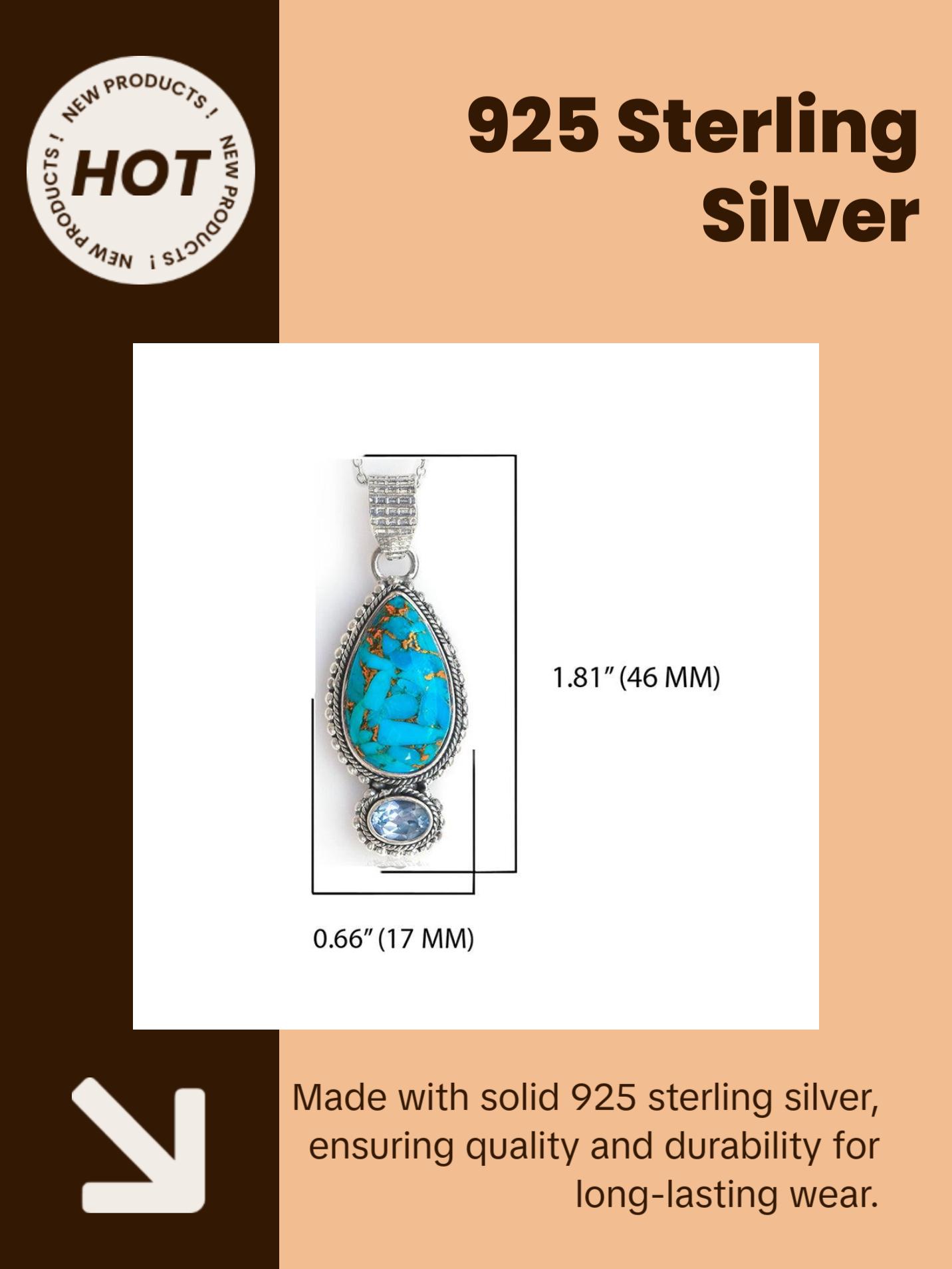 Women  Turquoise Necklace Solid 925 Sterling Silver Blue Copper