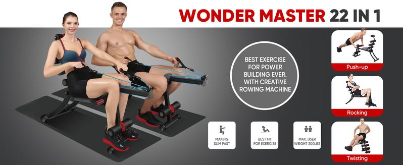 Ab workout bench,22 in 1 Wonder Master Core & Abdominal Workout Equipment,Foldable & Adjustable Rowing Machine,Core Strength Training& Abdominal Exercise Trainers with 22 Ways to Exercise for Home Gym,back extension machine,gym stuff,at home gym equipment