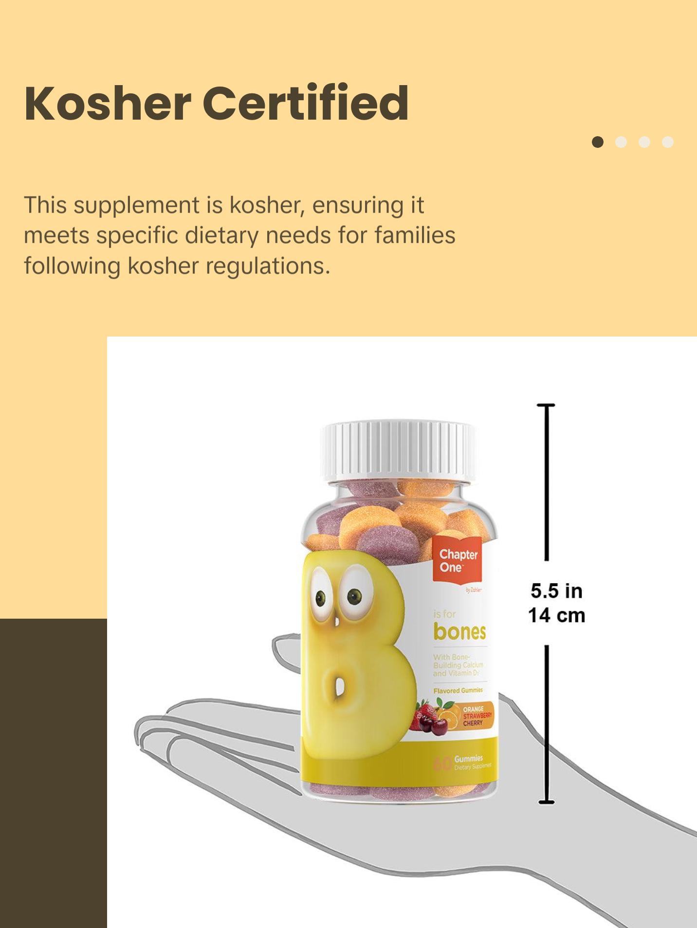 Zahler Bones Gummies - Natural Vitamin D3 & Calcium Gummy for Kids - Orange Strawberry Cherry Flavor - 60 Count Bottle - Kosher Healthcare Supplement