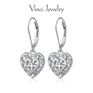 925 Sterling Silver Heart Dangle Drop Stud Earrings Cross Design Earrings for Women Mom Sister Friend Jewelry Studearrings