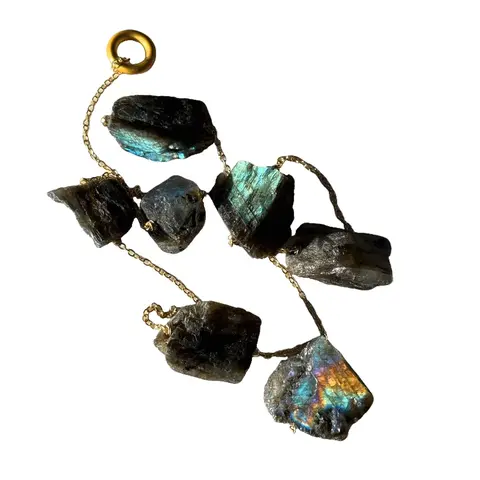 Raw Crystal Wall Hanging on Gold Chain - Home Decor