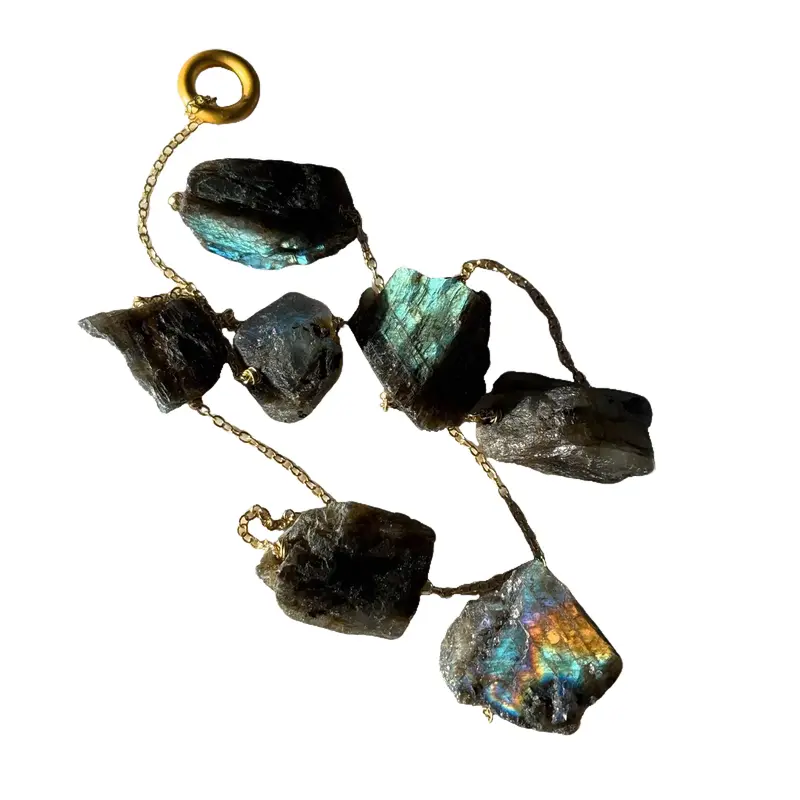 Raw Crystal Wall Hanging on Gold Chain - Home Decor
